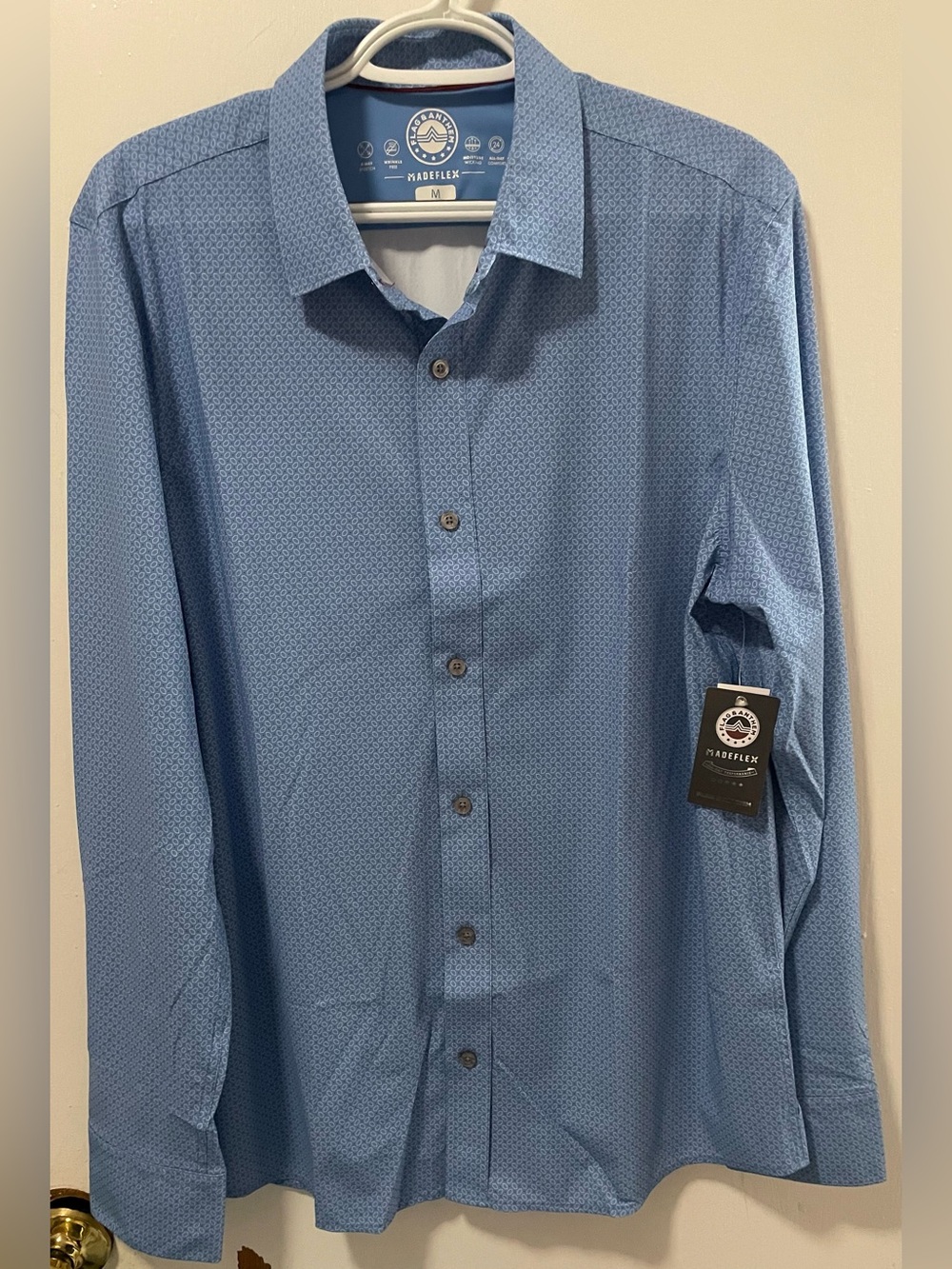 Flag & Anthem Men's Blue Long-Sleeve Dress Shirt Micro Geo Print Size Medium M